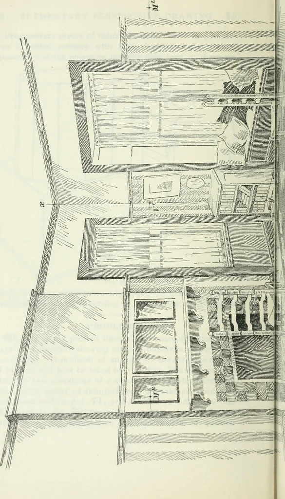 An illustration from Geometrical drawing, projection drawing, freehand and ornamental drawing, wash work and brush drawing, elementary perspective drawing, architectural drawing, 1921, leaf 385