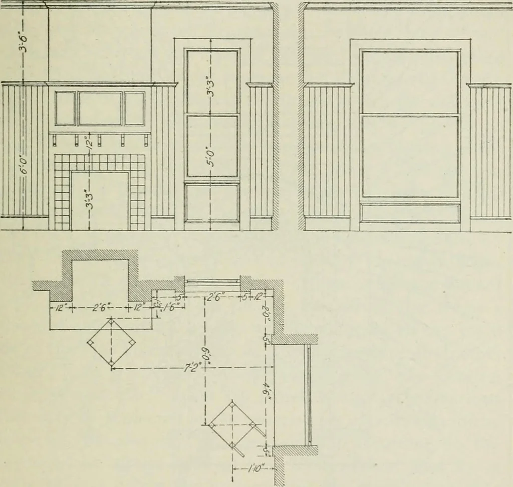 An illustration from Geometrical drawing, projection drawing, freehand and ornamental drawing, wash work and brush drawing, elementary perspective drawing, architectural drawing, 1921, leaf 388