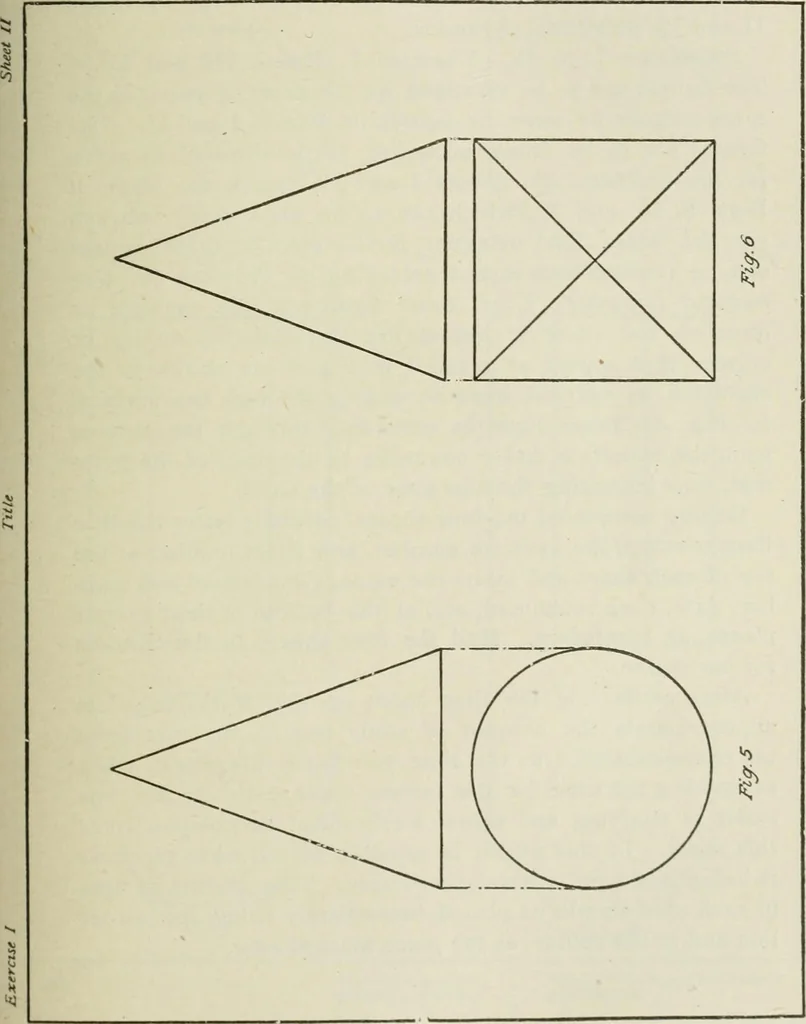 An illustration from Geometrical drawing, projection drawing, freehand and ornamental drawing, wash work and brush drawing, elementary perspective drawing, architectural drawing, 1921, leaf 86
