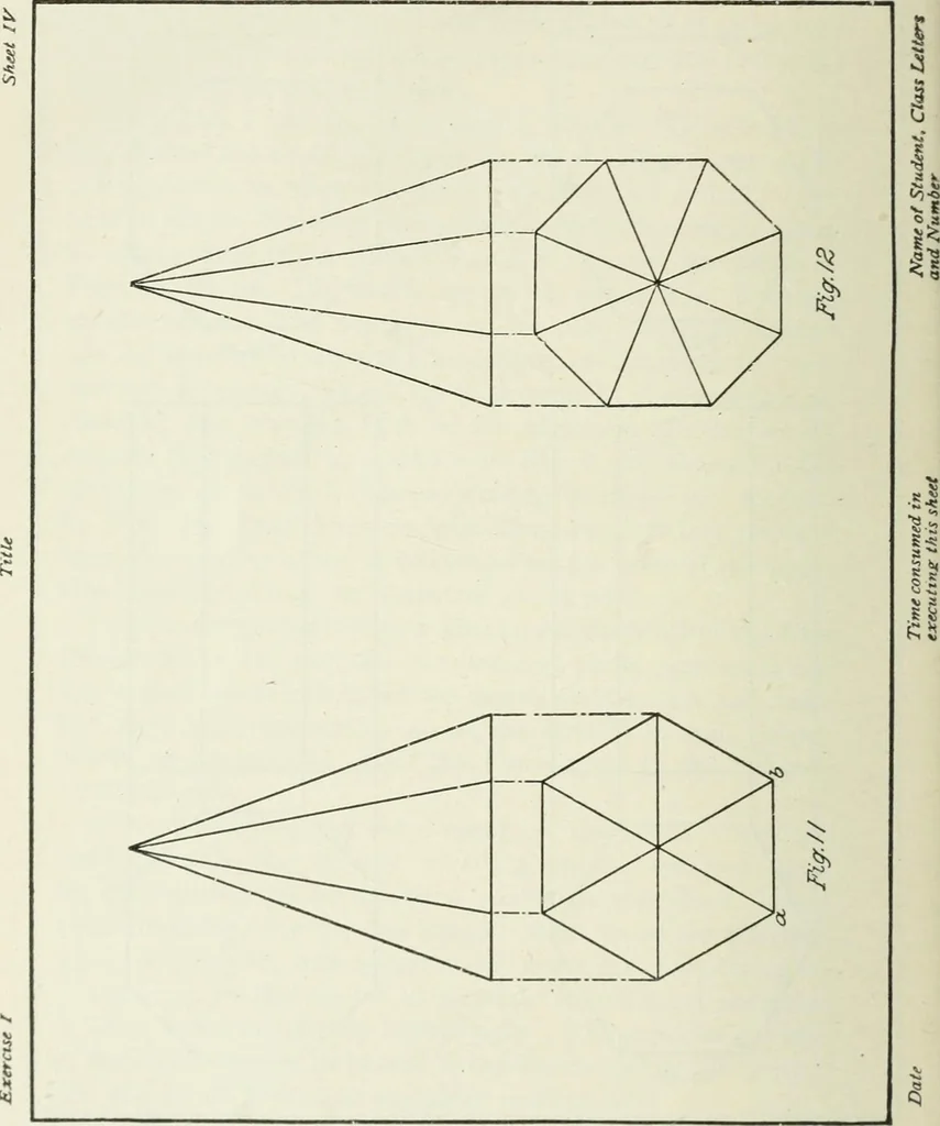 An illustration from Geometrical drawing, projection drawing, freehand and ornamental drawing, wash work and brush drawing, elementary perspective drawing, architectural drawing, 1921, leaf 89
