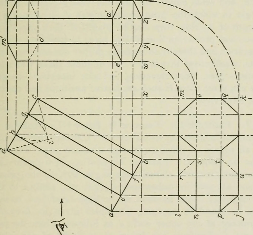 An illustration from Geometrical drawing, projection drawing, freehand and ornamental drawing, wash work and brush drawing, elementary perspective drawing, architectural drawing, 1921, leaf 94