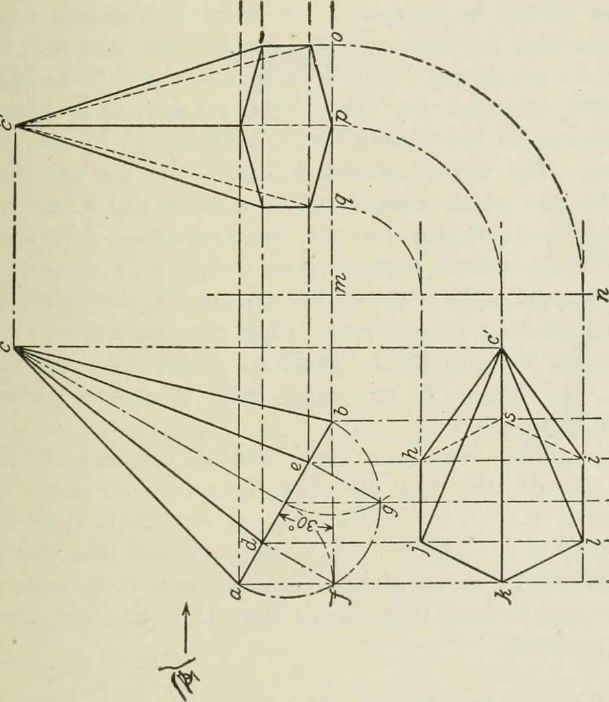 An illustration from Geometrical drawing, projection drawing, freehand and ornamental drawing, wash work and brush drawing, elementary perspective drawing, architectural drawing, 1921, leaf 96