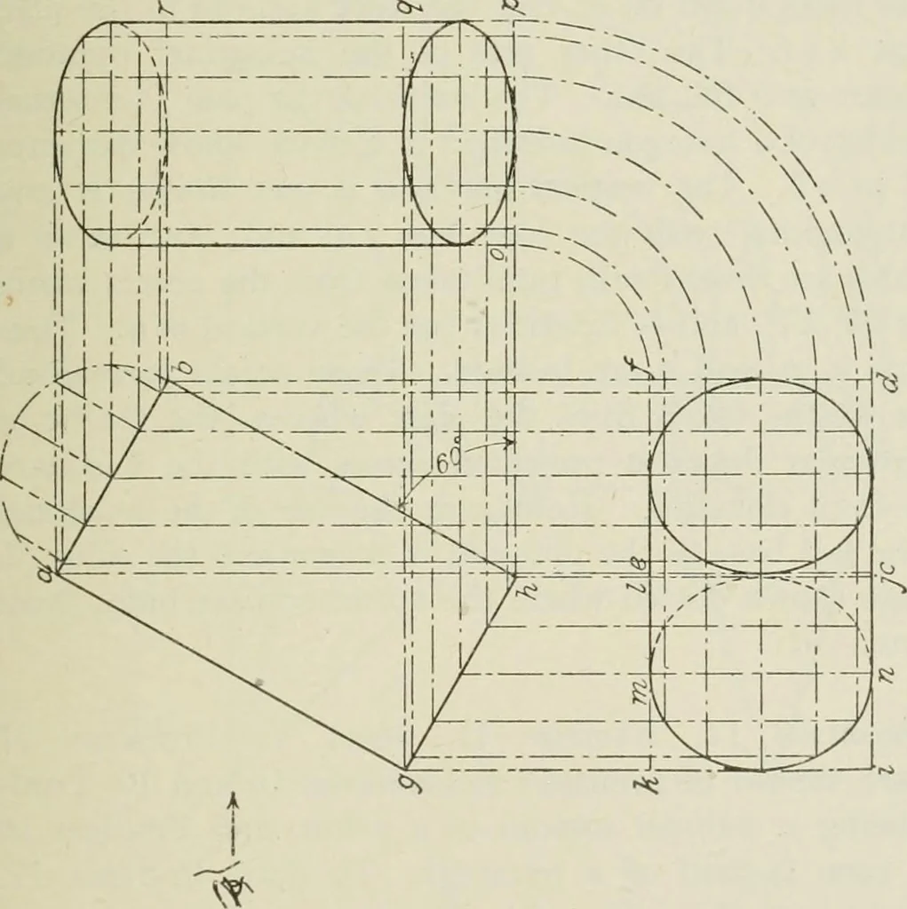 An illustration from Geometrical drawing, projection drawing, freehand and ornamental drawing, wash work and brush drawing, elementary perspective drawing, architectural drawing, 1921, leaf 98