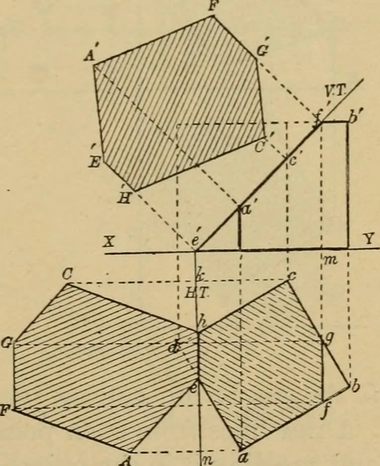 An illustration from Geometrical drawing and design, 1913, leaf 183