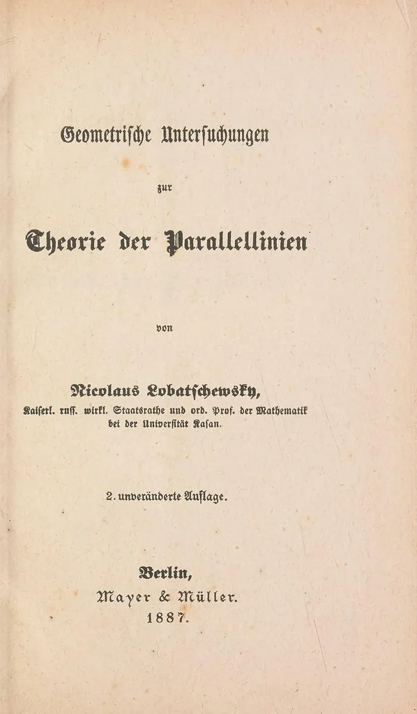 An illustration from Geometrische Untersuchungen zur Theorie der Parallellinien, 1887, leaf 9