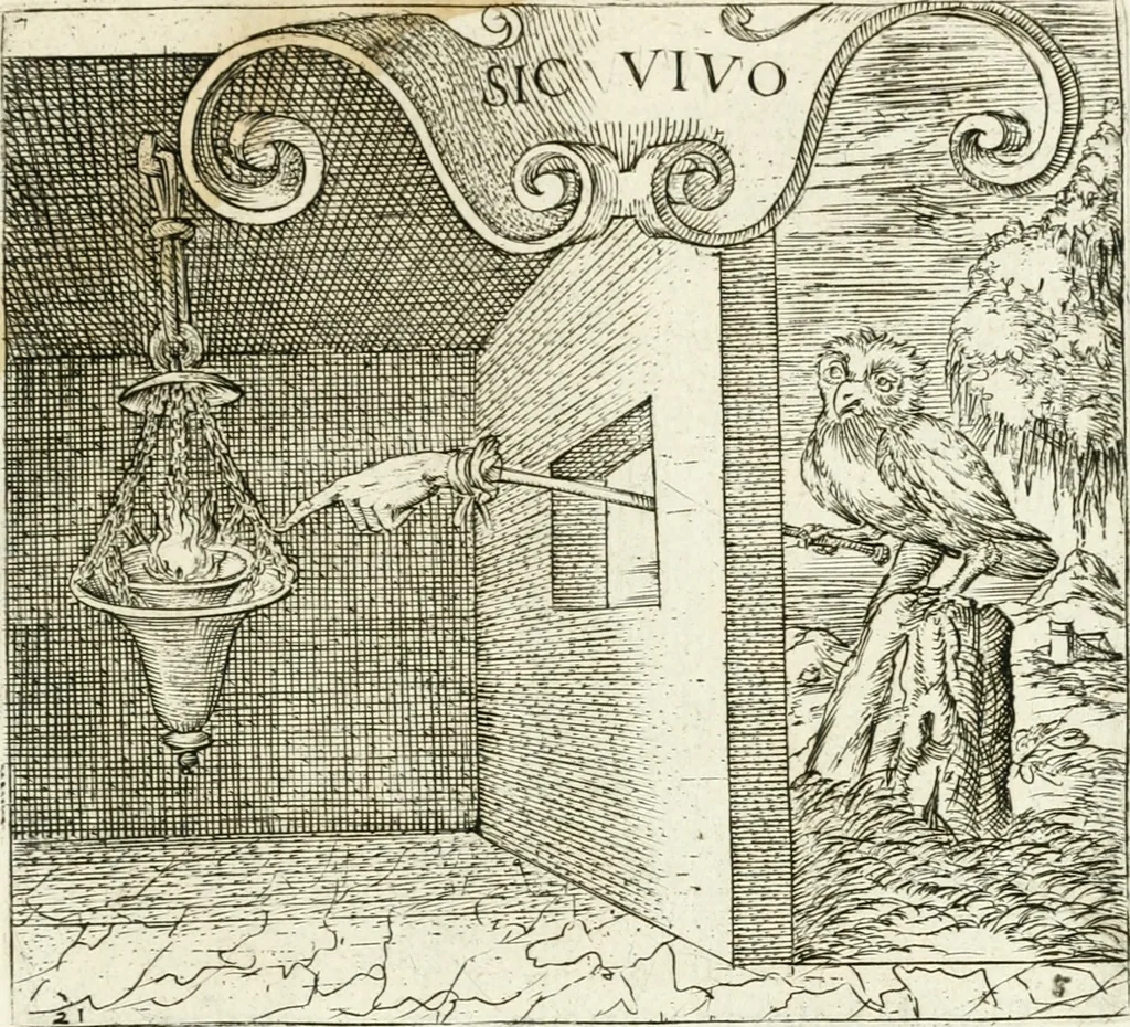An illustration from Georgiae Montaneae, nobilis Gallae, Emblematvm Christianorvm centvria : cum eorundem Latina interpretatione = Cent emblemes chrestiens, 1584, leaf 102