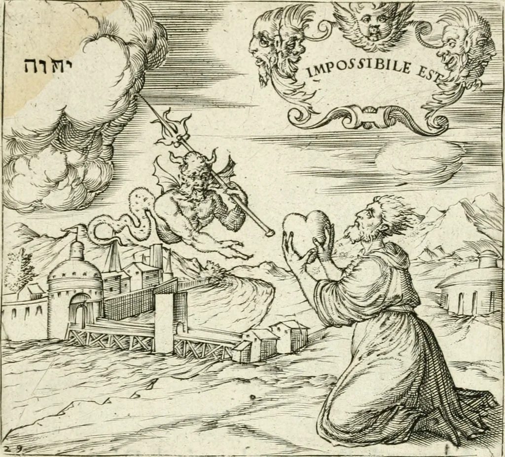 An illustration from Georgiae Montaneae, nobilis Gallae, Emblematvm Christianorvm centvria : cum eorundem Latina interpretatione = Cent emblemes chrestiens, 1584, leaf 134