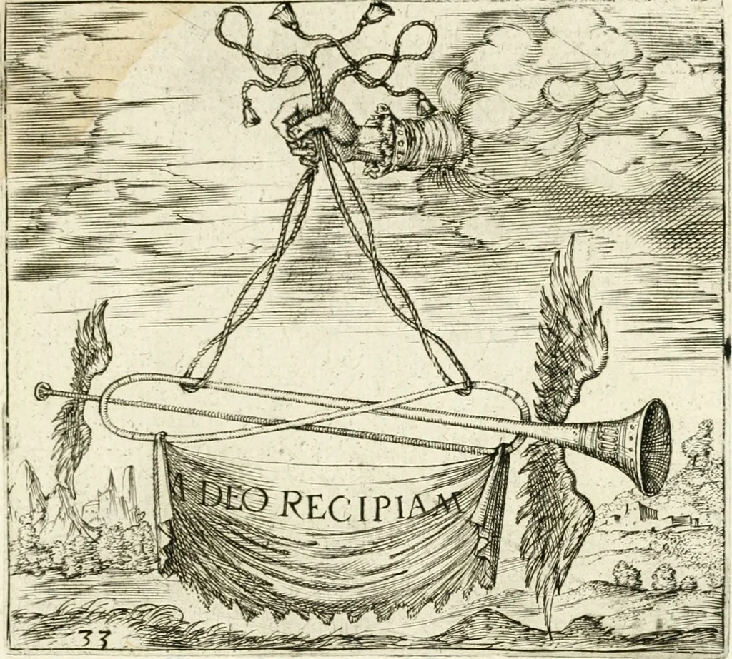 An illustration from Georgiae Montaneae, nobilis Gallae, Emblematvm Christianorvm centvria : cum eorundem Latina interpretatione = Cent emblemes chrestiens, 1584, leaf 150