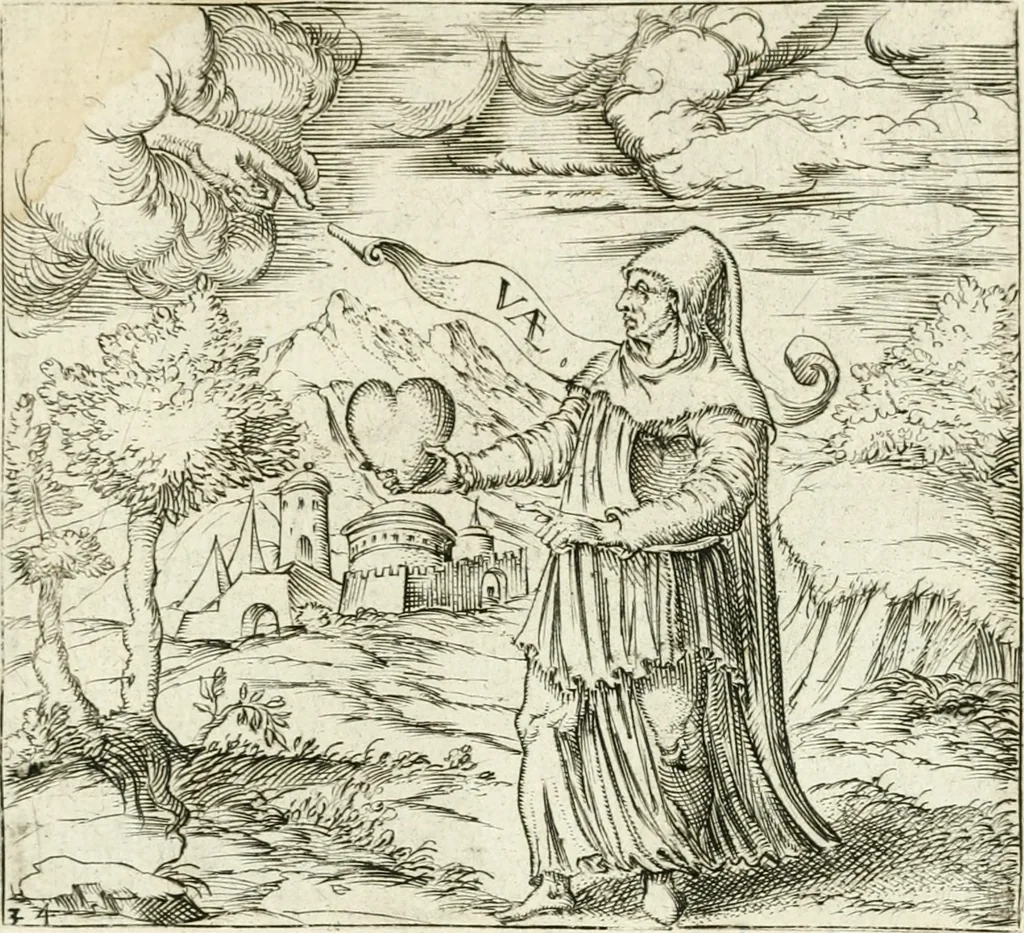 An illustration from Georgiae Montaneae, nobilis Gallae, Emblematvm Christianorvm centvria : cum eorundem Latina interpretatione = Cent emblemes chrestiens, 1584, leaf 154
