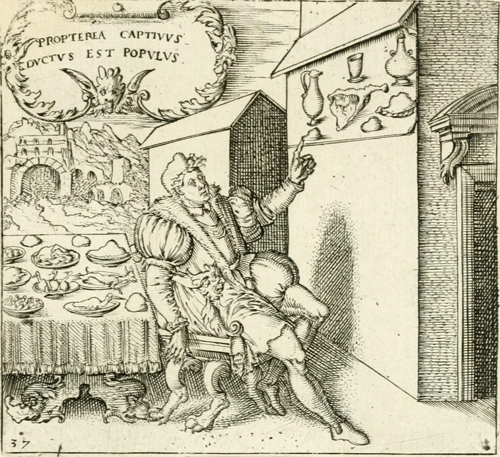 An illustration from Georgiae Montaneae, nobilis Gallae, Emblematvm Christianorvm centvria : cum eorundem Latina interpretatione = Cent emblemes chrestiens, 1584, leaf 166