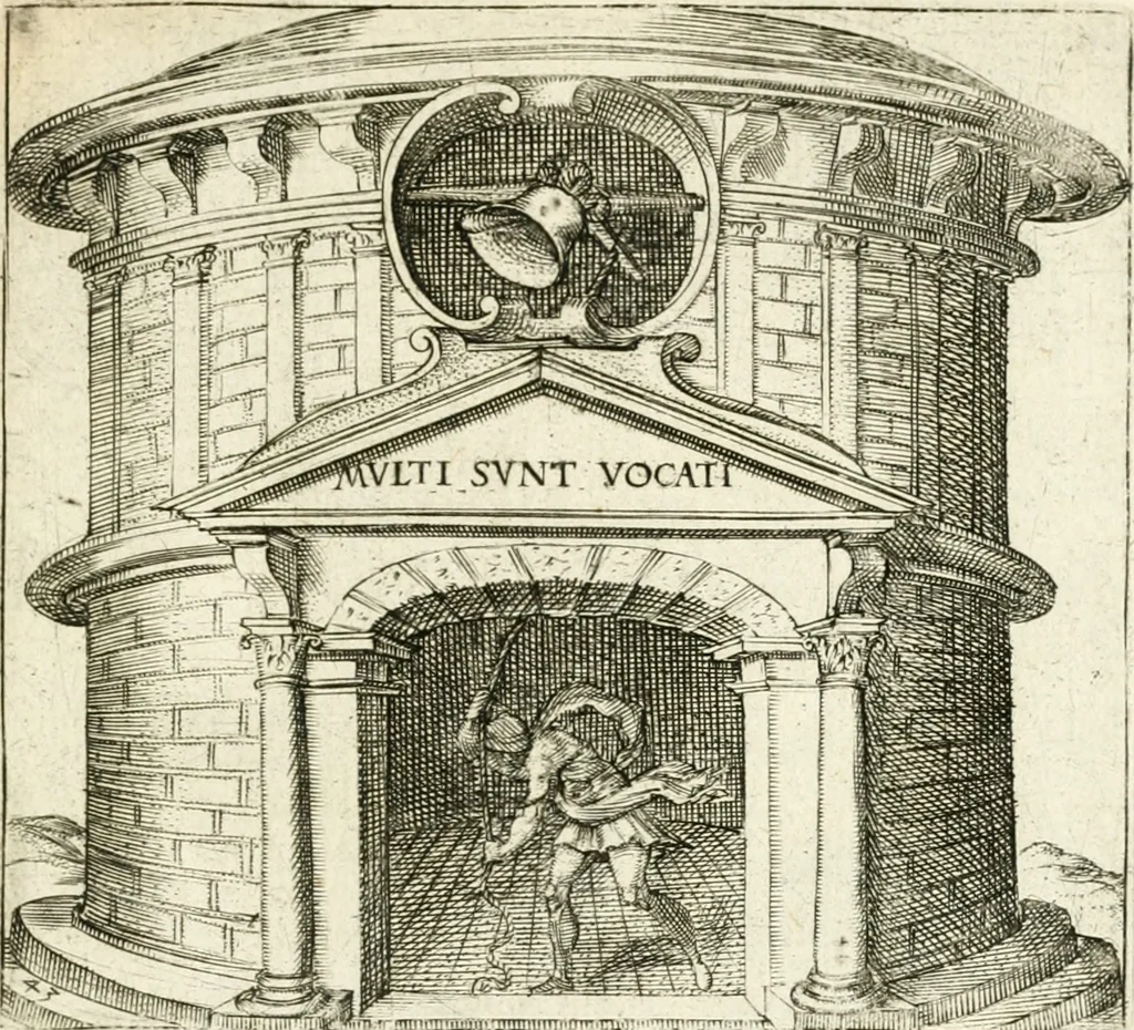 An illustration from Georgiae Montaneae, nobilis Gallae, Emblematvm Christianorvm centvria : cum eorundem Latina interpretatione = Cent emblemes chrestiens, 1584, leaf 190