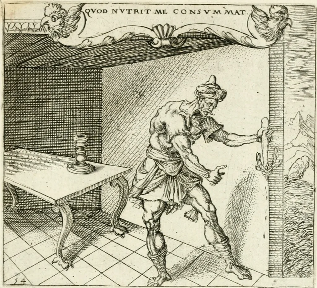 An illustration from Georgiae Montaneae, nobilis Gallae, Emblematvm Christianorvm centvria : cum eorundem Latina interpretatione = Cent emblemes chrestiens, 1584, leaf 234