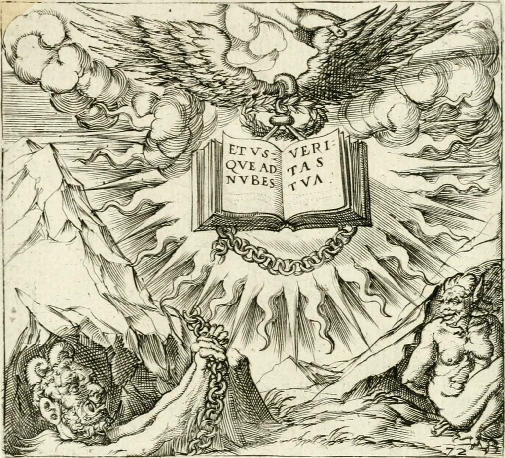 An illustration from Georgiae Montaneae, nobilis Gallae, Emblematvm Christianorvm centvria : cum eorundem Latina interpretatione = Cent emblemes chrestiens, 1584, leaf 306