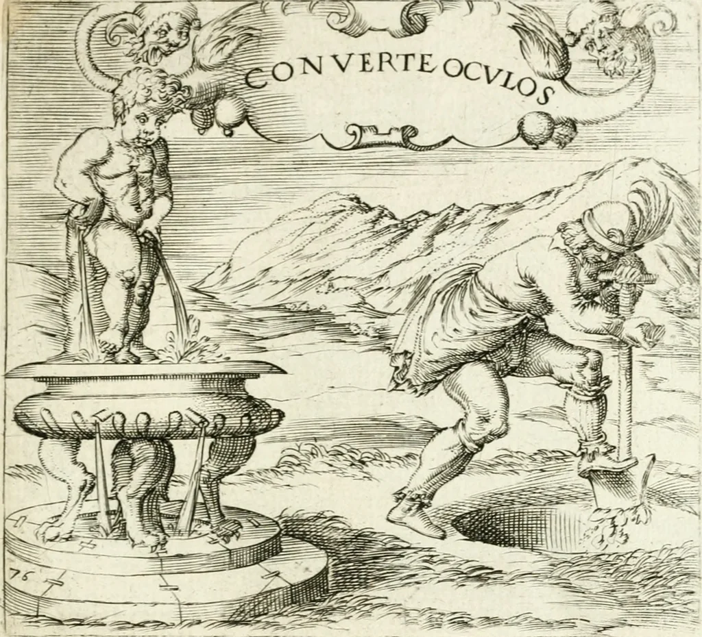 An illustration from Georgiae Montaneae, nobilis Gallae, Emblematvm Christianorvm centvria : cum eorundem Latina interpretatione = Cent emblemes chrestiens, 1584, leaf 322
