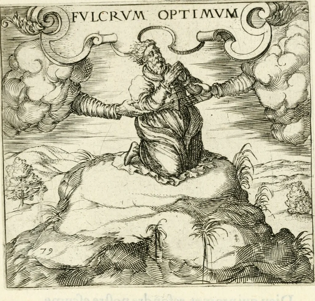 An illustration from Georgiae Montaneae, nobilis Gallae, Emblematvm Christianorvm centvria : cum eorundem Latina interpretatione = Cent emblemes chrestiens, 1584, leaf 334