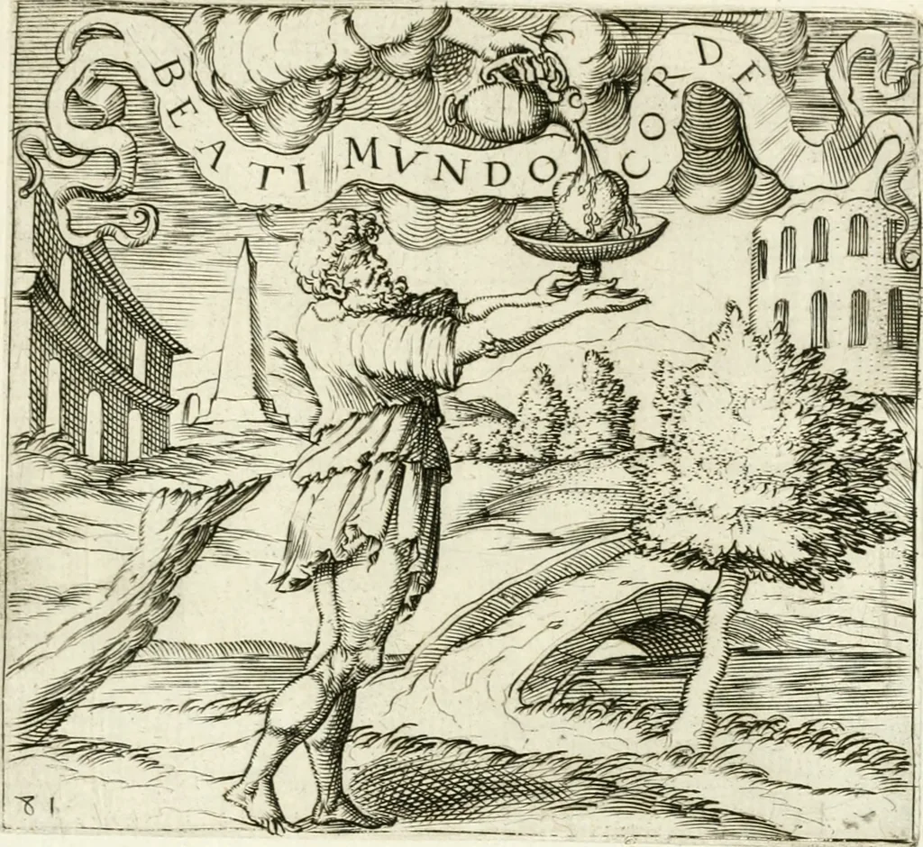 An illustration from Georgiae Montaneae, nobilis Gallae, Emblematvm Christianorvm centvria : cum eorundem Latina interpretatione = Cent emblemes chrestiens, 1584, leaf 342