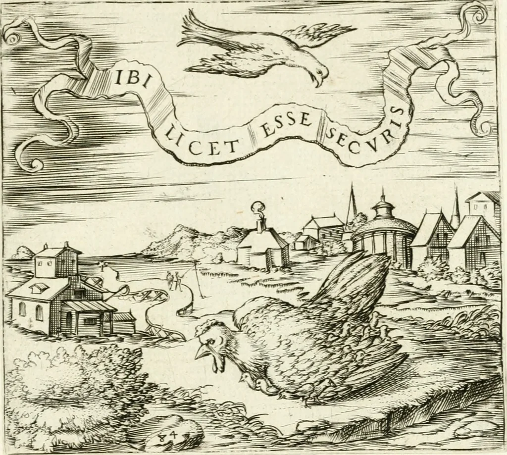 An illustration from Georgiae Montaneae, nobilis Gallae, Emblematvm Christianorvm centvria : cum eorundem Latina interpretatione = Cent emblemes chrestiens, 1584, leaf 354