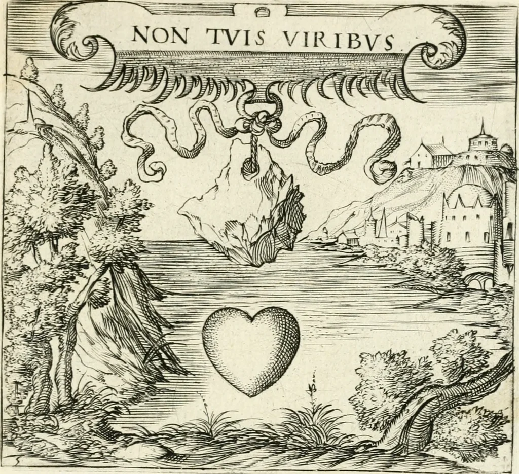 An illustration from Georgiae Montaneae, nobilis Gallae, Emblematvm Christianorvm centvria : cum eorundem Latina interpretatione = Cent emblemes chrestiens, 1584, leaf 38