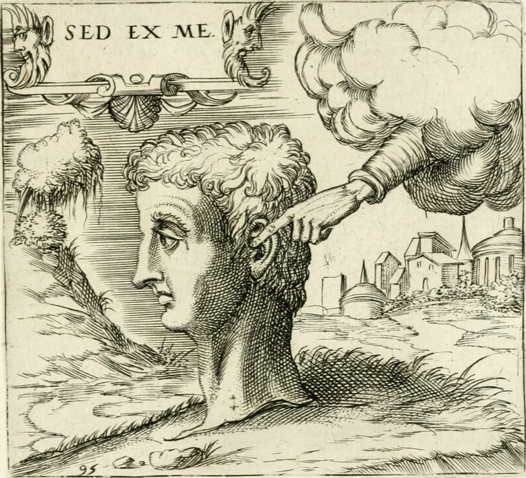 An illustration from Georgiae Montaneae, nobilis Gallae, Emblematvm Christianorvm centvria : cum eorundem Latina interpretatione = Cent emblemes chrestiens, 1584, leaf 398