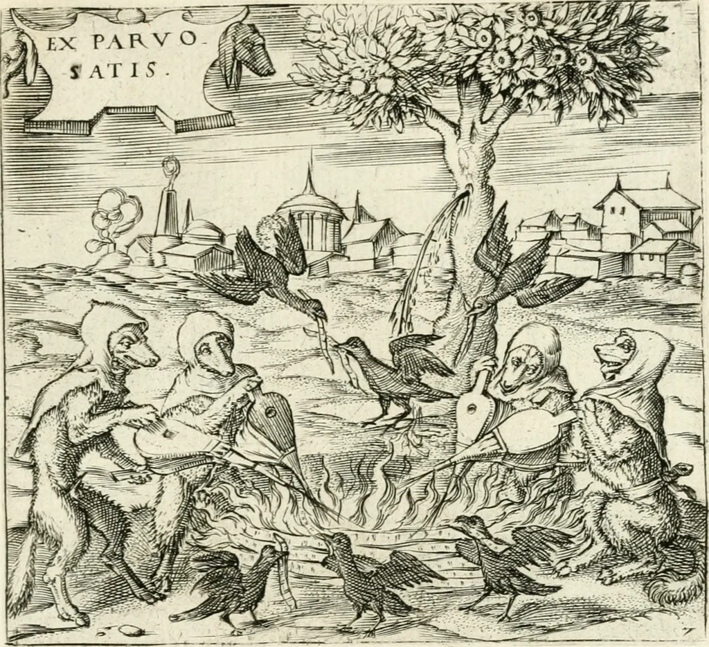 An illustration from Georgiae Montaneae, nobilis Gallae, Emblematvm Christianorvm centvria : cum eorundem Latina interpretatione = Cent emblemes chrestiens, 1584, leaf 46