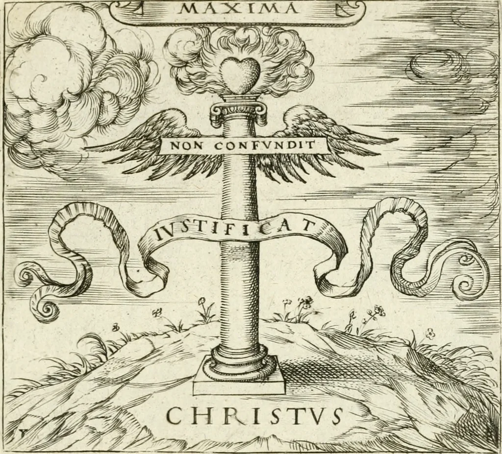An illustration from Georgiae Montaneae, nobilis Gallae, Emblematvm Christianorvm centvria : cum eorundem Latina interpretatione = Cent emblemes chrestiens, 1584, leaf 50