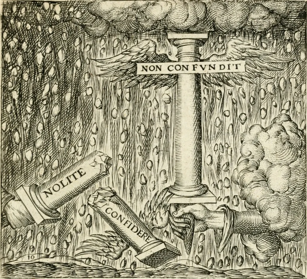 An illustration from Georgiae Montaneae, nobilis Gallae, Emblematvm Christianorvm centvria : cum eorundem Latina interpretatione = Cent emblemes chrestiens, 1584, leaf 58