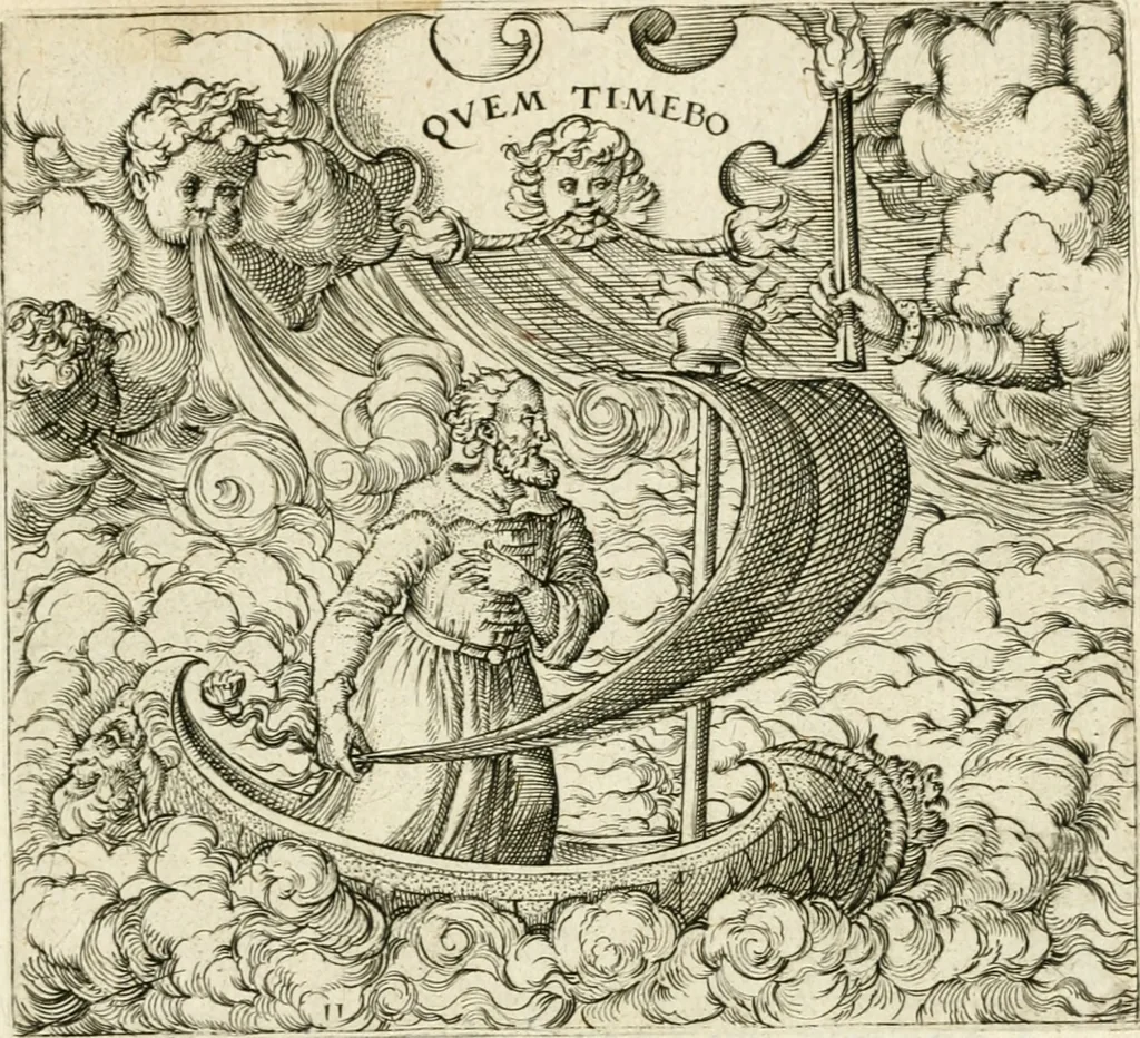 An illustration from Georgiae Montaneae, nobilis Gallae, Emblematvm Christianorvm centvria : cum eorundem Latina interpretatione = Cent emblemes chrestiens, 1584, leaf 62