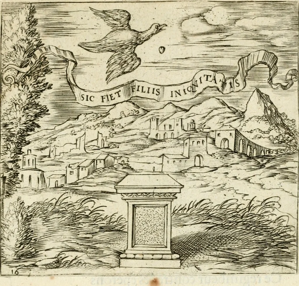 An illustration from Georgiae Montaneae, nobilis Gallae, Emblematvm Christianorvm centvria : cum eorundem Latina interpretatione = Cent emblemes chrestiens, 1584, leaf 82
