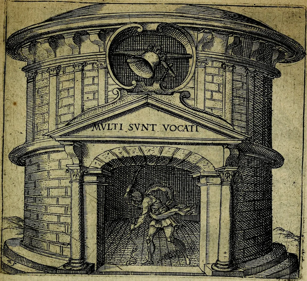 An illustration from Georgiae Montaneae, nobilis Gallae, Emblematum christianorum centuria : cum eorundem latina interpretatione = Cent emblemes chrestiens, 1584, leaf 100