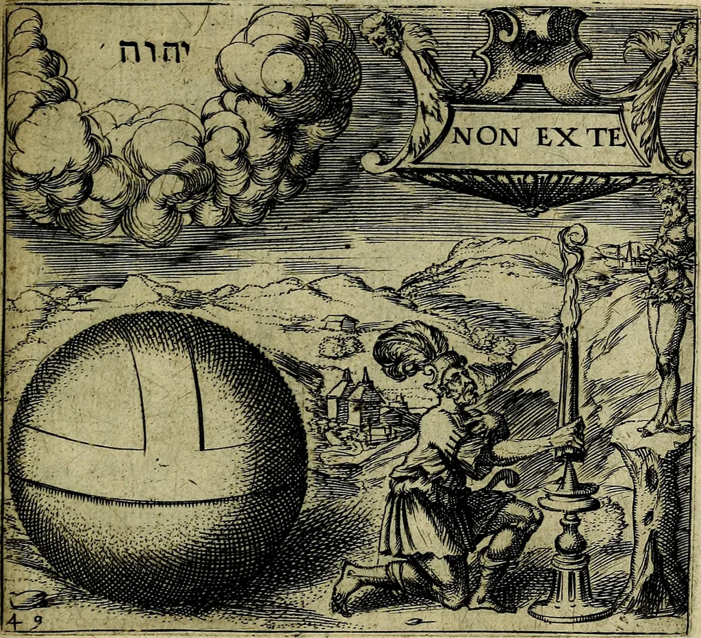 An illustration from Georgiae Montaneae, nobilis Gallae, Emblematum christianorum centuria : cum eorundem latina interpretatione = Cent emblemes chrestiens, 1584, leaf 112