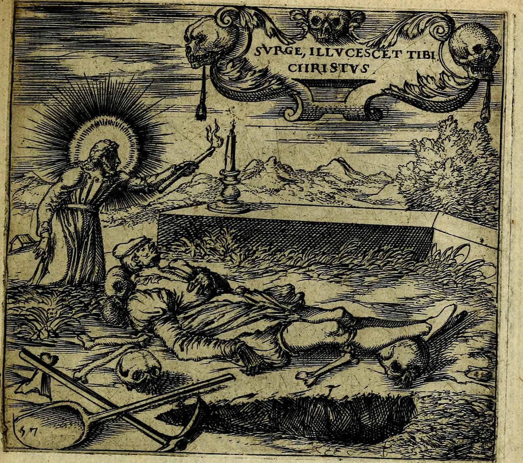 An illustration from Georgiae Montaneae, nobilis Gallae, Emblematum christianorum centuria : cum eorundem latina interpretatione = Cent emblemes chrestiens, 1584, leaf 124