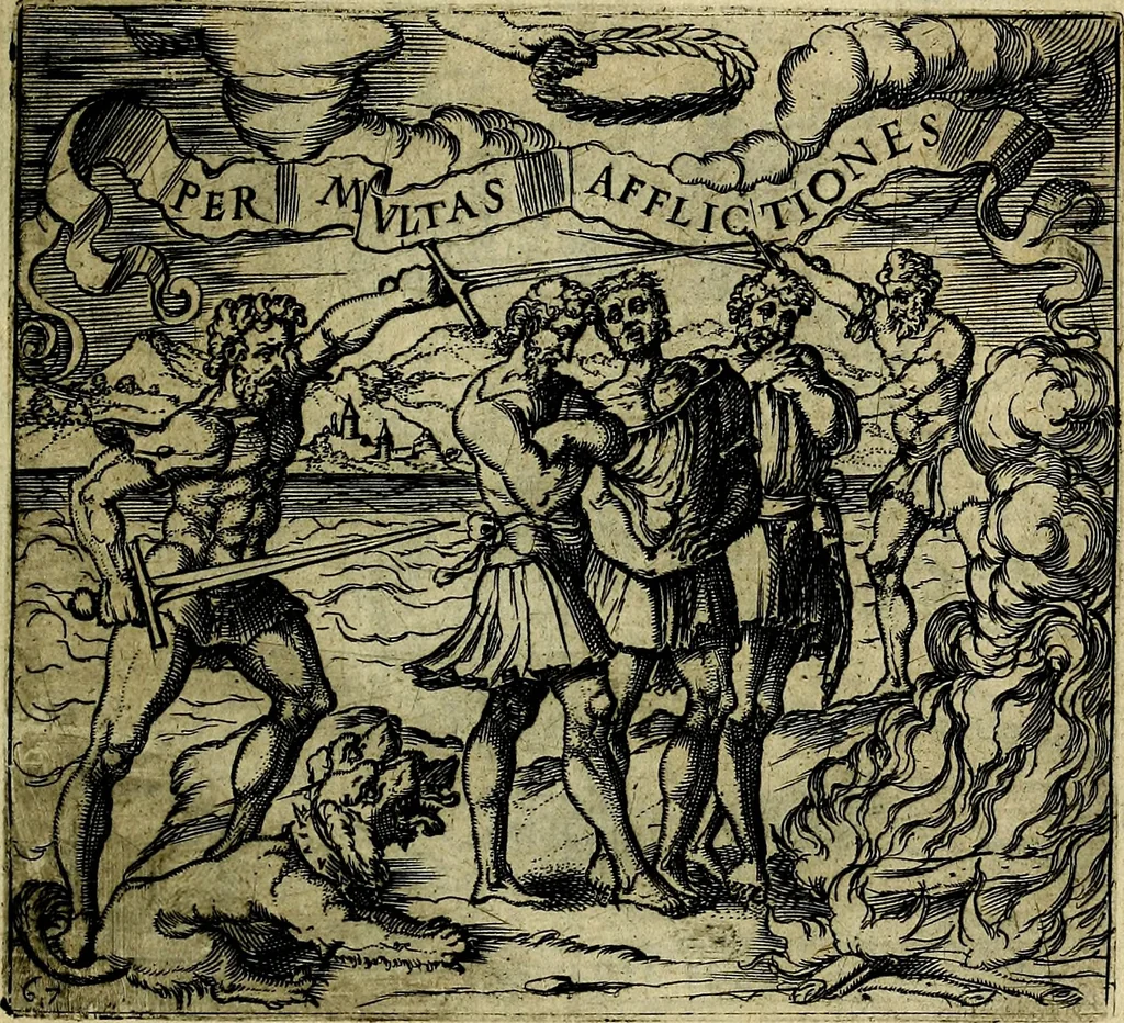 An illustration from Georgiae Montaneae, nobilis Gallae, Emblematum christianorum centuria : cum eorundem latina interpretatione = Cent emblemes chrestiens, 1584, leaf 144