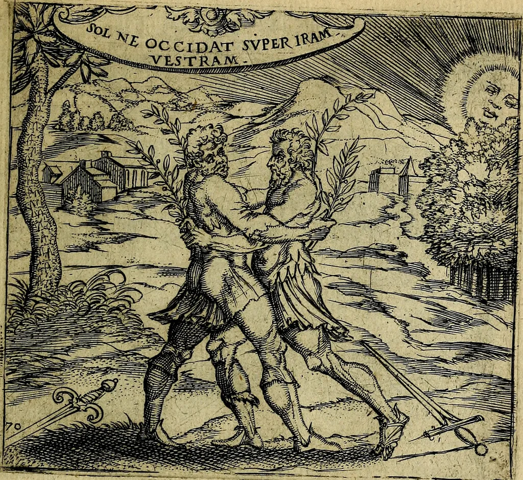An illustration from Georgiae Montaneae, nobilis Gallae, Emblematum christianorum centuria : cum eorundem latina interpretatione = Cent emblemes chrestiens, 1584, leaf 150