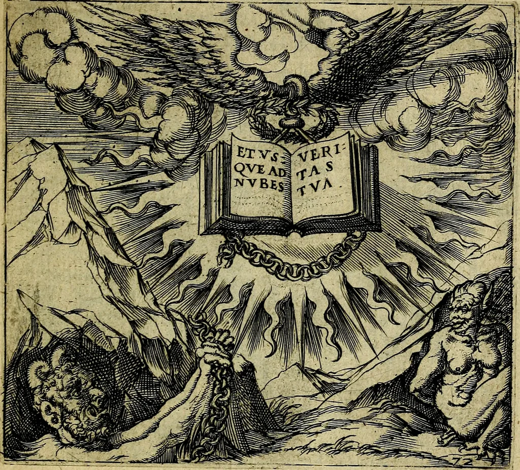 An illustration from Georgiae Montaneae, nobilis Gallae, Emblematum christianorum centuria : cum eorundem latina interpretatione = Cent emblemes chrestiens, 1584, leaf 154