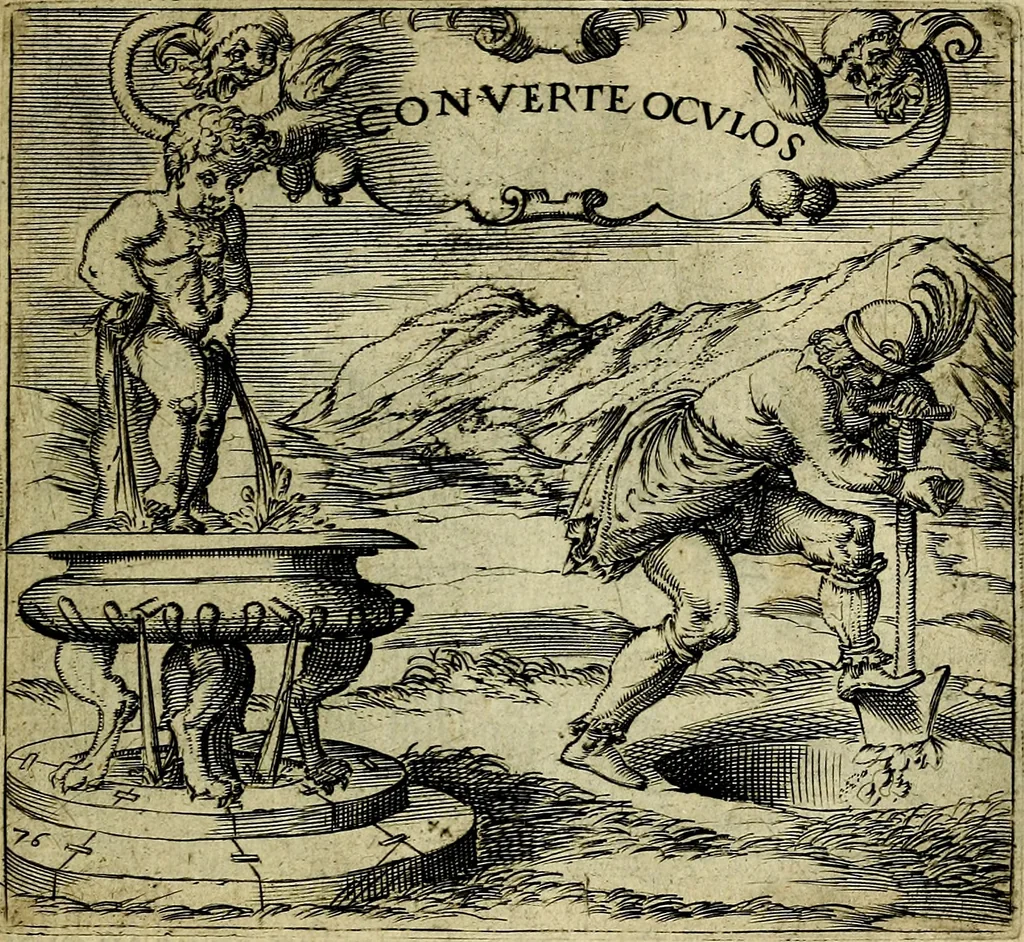 An illustration from Georgiae Montaneae, nobilis Gallae, Emblematum christianorum centuria : cum eorundem latina interpretatione = Cent emblemes chrestiens, 1584, leaf 162