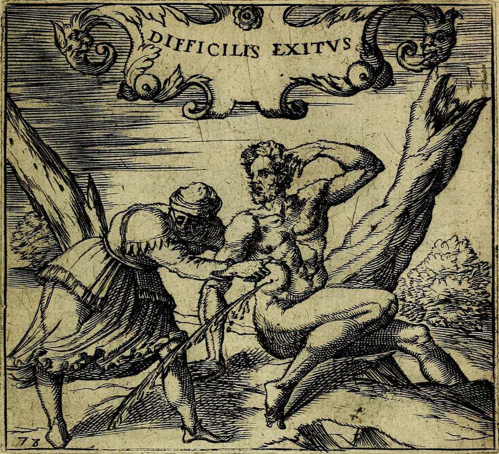 An illustration from Georgiae Montaneae, nobilis Gallae, Emblematum christianorum centuria : cum eorundem latina interpretatione = Cent emblemes chrestiens, 1584, leaf 166