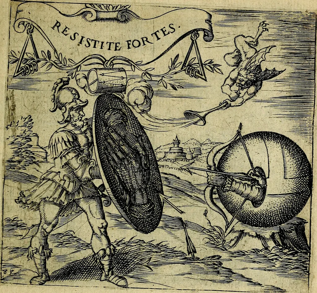 An illustration from Georgiae Montaneae, nobilis Gallae, Emblematum christianorum centuria : cum eorundem latina interpretatione = Cent emblemes chrestiens, 1584, leaf 176