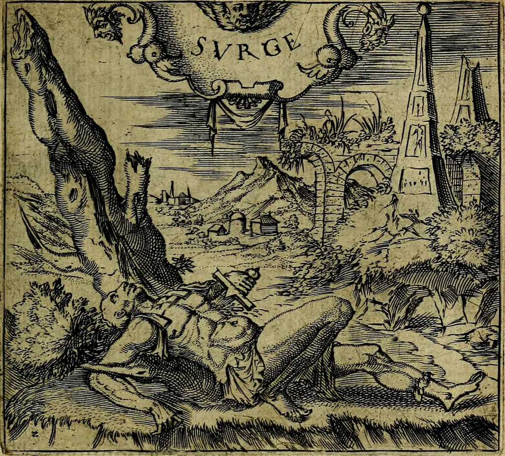 An illustration from Georgiae Montaneae, nobilis Gallae, Emblematum christianorum centuria : cum eorundem latina interpretatione = Cent emblemes chrestiens, 1584, leaf 20