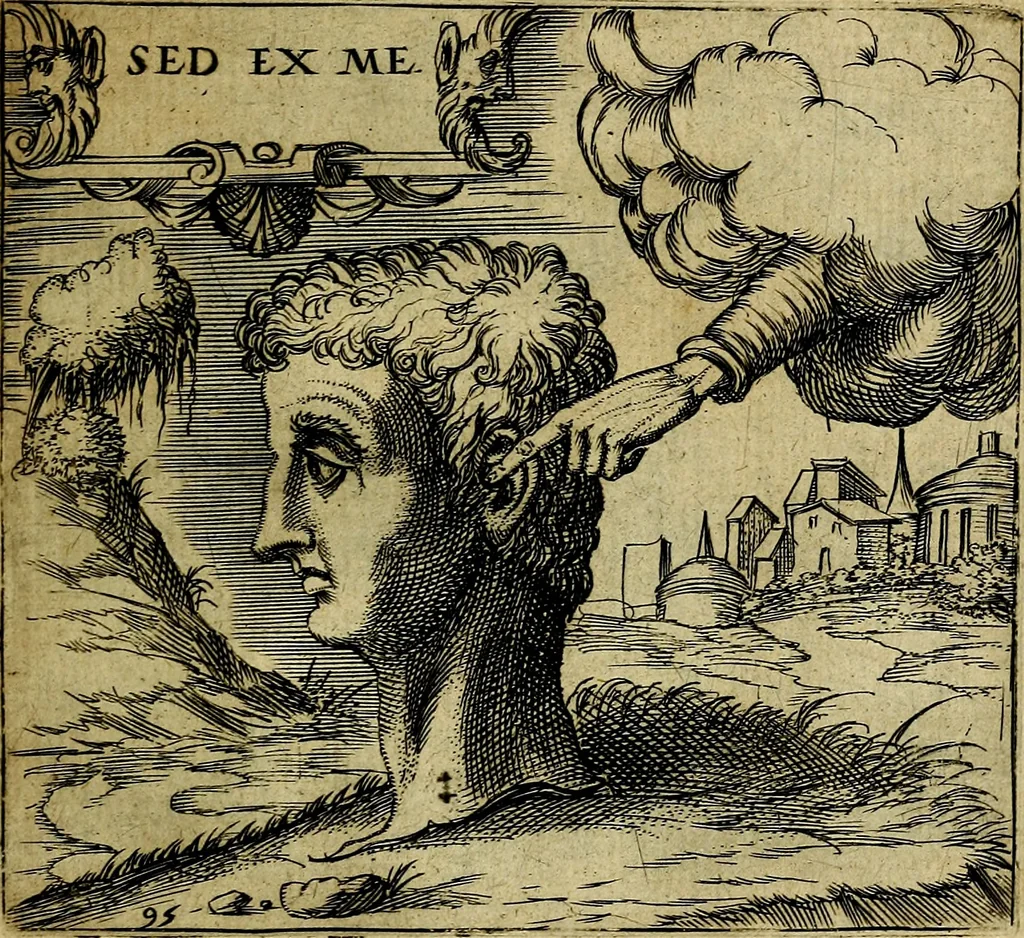 An illustration from Georgiae Montaneae, nobilis Gallae, Emblematum christianorum centuria : cum eorundem latina interpretatione = Cent emblemes chrestiens, 1584, leaf 200