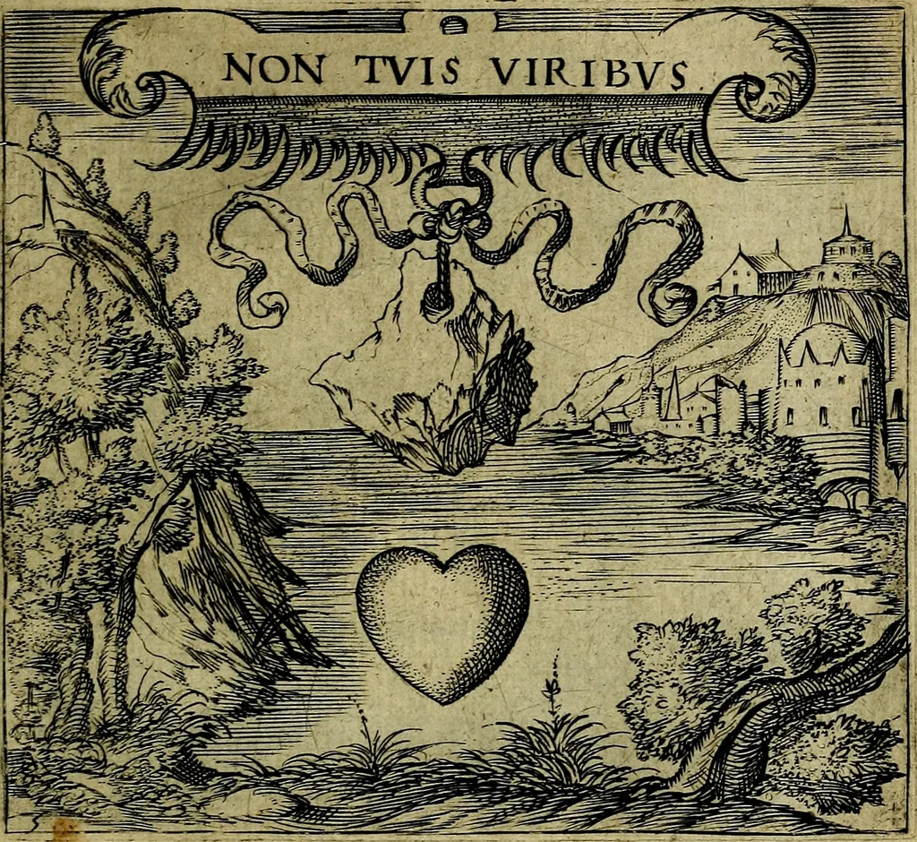 An illustration from Georgiae Montaneae, nobilis Gallae, Emblematum christianorum centuria : cum eorundem latina interpretatione = Cent emblemes chrestiens, 1584, leaf 26