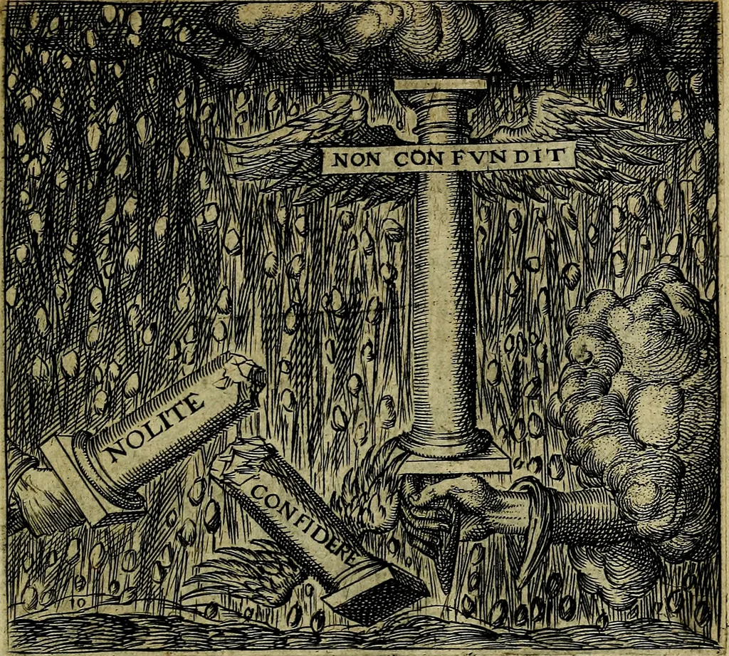 An illustration from Georgiae Montaneae, nobilis Gallae, Emblematum christianorum centuria : cum eorundem latina interpretatione = Cent emblemes chrestiens, 1584, leaf 36