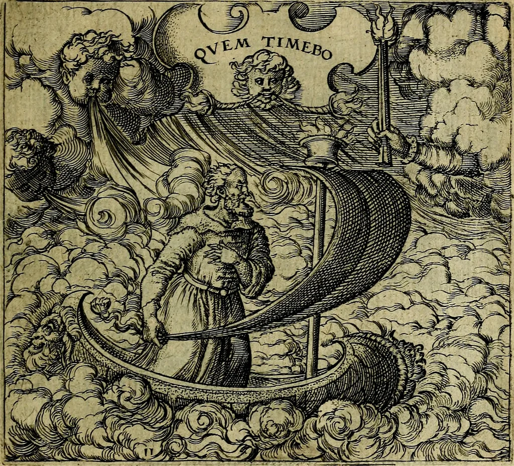 An illustration from Georgiae Montaneae, nobilis Gallae, Emblematum christianorum centuria : cum eorundem latina interpretatione = Cent emblemes chrestiens, 1584, leaf 38