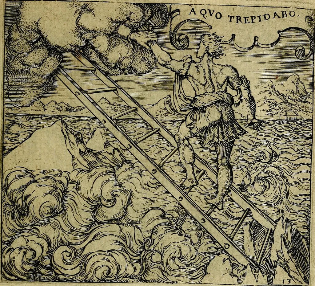 An illustration from Georgiae Montaneae, nobilis Gallae, Emblematum christianorum centuria : cum eorundem latina interpretatione = Cent emblemes chrestiens, 1584, leaf 42