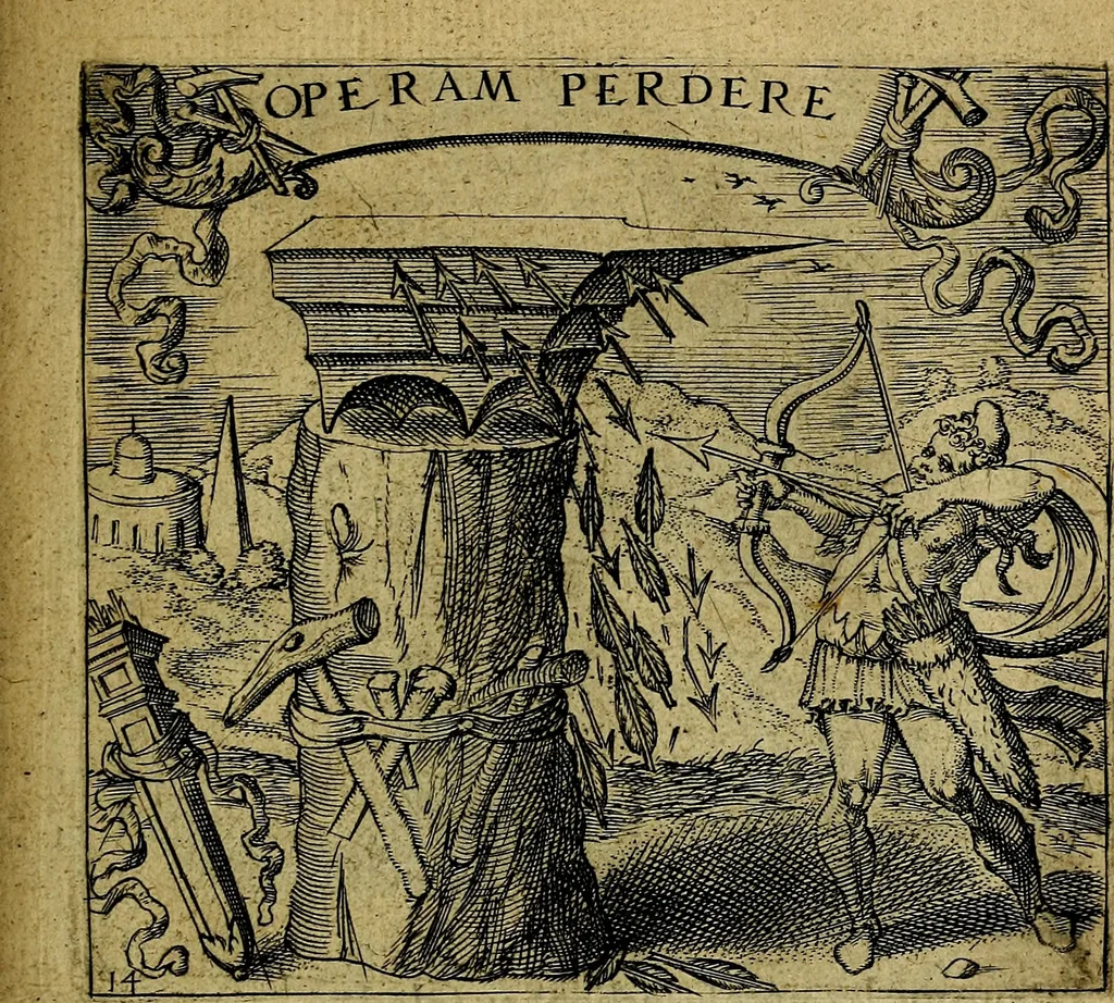 An illustration from Georgiae Montaneae, nobilis Gallae, Emblematum christianorum centuria : cum eorundem latina interpretatione = Cent emblemes chrestiens, 1584, leaf 44