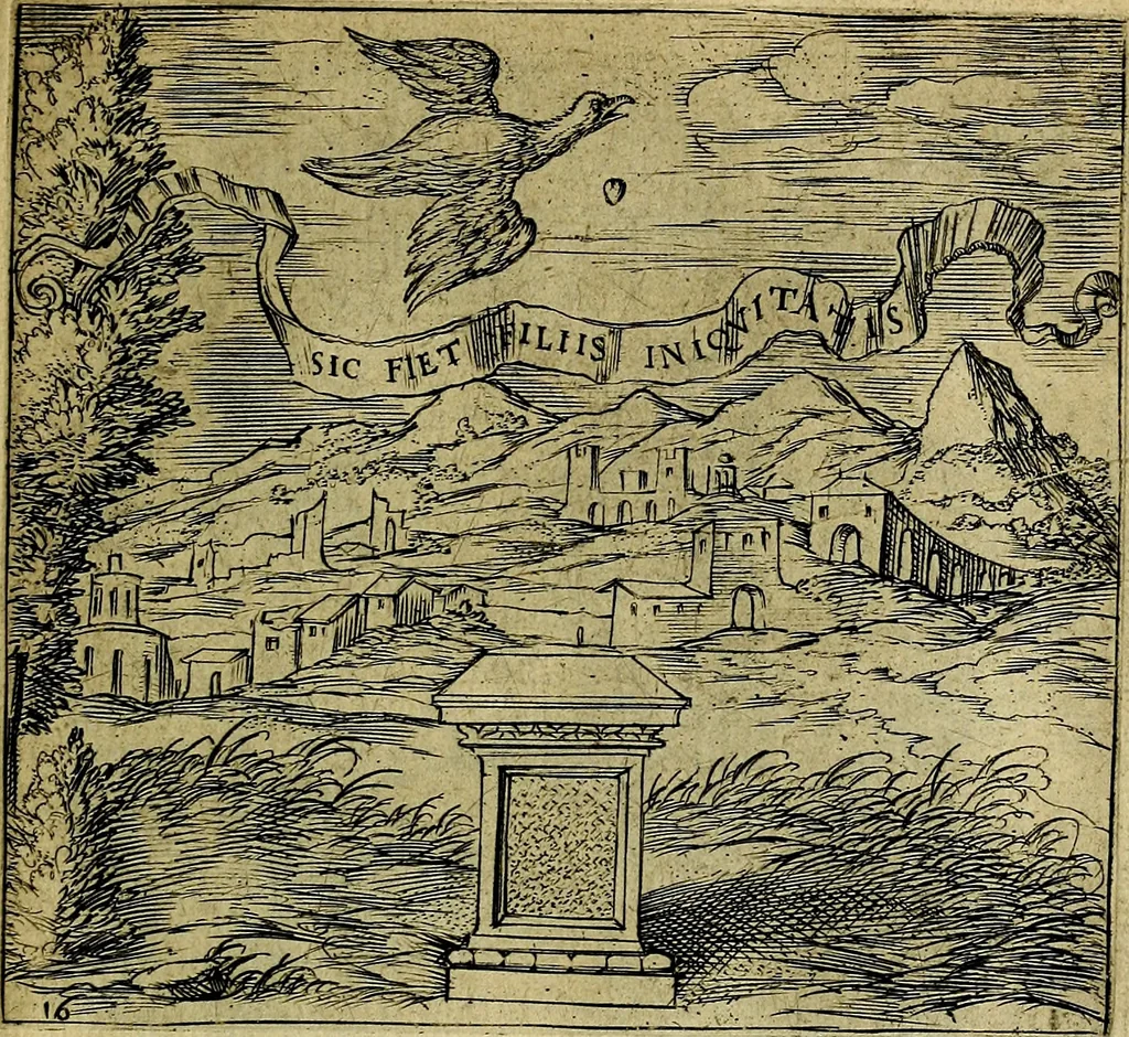 An illustration from Georgiae Montaneae, nobilis Gallae, Emblematum christianorum centuria : cum eorundem latina interpretatione = Cent emblemes chrestiens, 1584, leaf 48