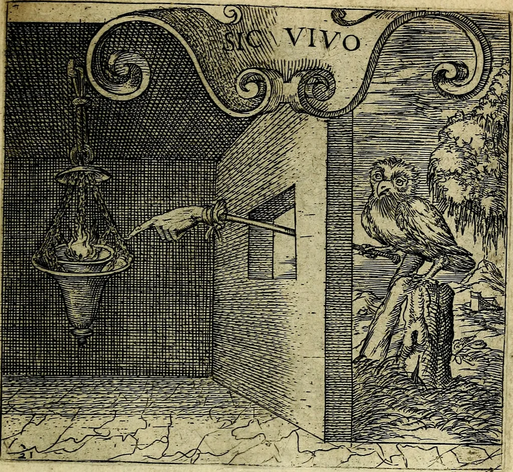An illustration from Georgiae Montaneae, nobilis Gallae, Emblematum christianorum centuria : cum eorundem latina interpretatione = Cent emblemes chrestiens, 1584, leaf 58