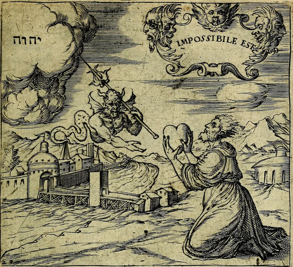 An illustration from Georgiae Montaneae, nobilis Gallae, Emblematum christianorum centuria : cum eorundem latina interpretatione = Cent emblemes chrestiens, 1584, leaf 74