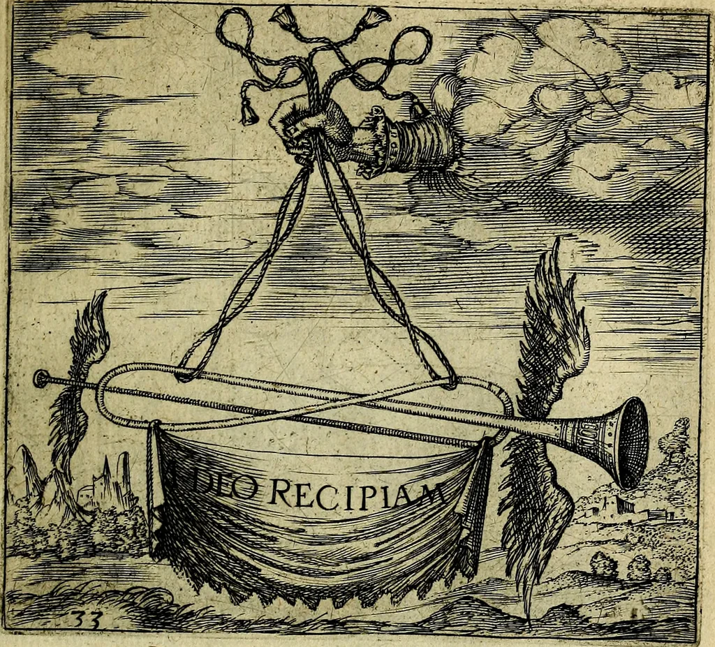 An illustration from Georgiae Montaneae, nobilis Gallae, Emblematum christianorum centuria : cum eorundem latina interpretatione = Cent emblemes chrestiens, 1584, leaf 80
