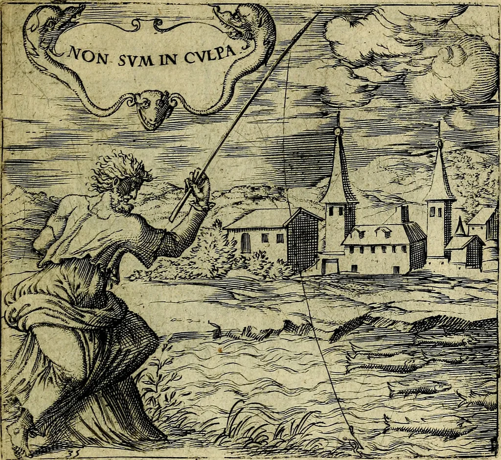 An illustration from Georgiae Montaneae, nobilis Gallae, Emblematum christianorum centuria : cum eorundem latina interpretatione = Cent emblemes chrestiens, 1584, leaf 84