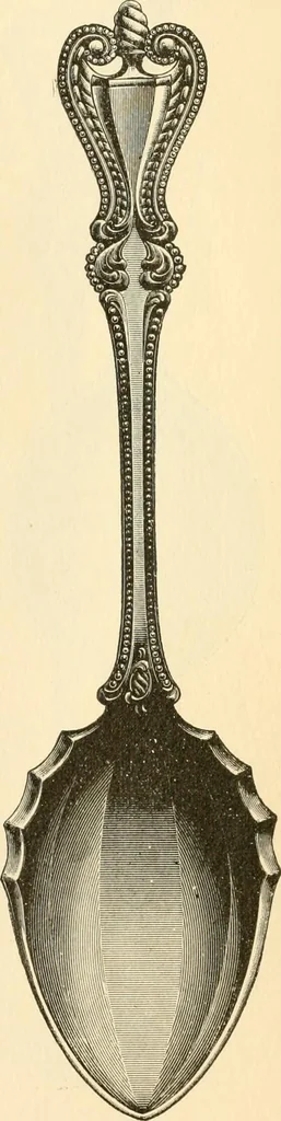An illustration from Georgian : a pattern of spoons, forks and all other pieces of table flat ware is partly shown in this book, in which is also given an account of the chief events of the War of the Revolution and the acts of oppression which preceded and provoked it ; to which are added sundry pictures of places and things identified with this momentous conflict ..., 1899, leaf 103